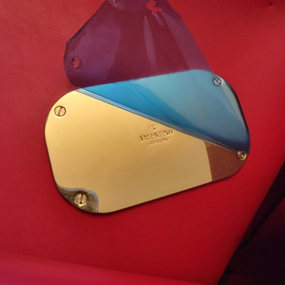 VALENTINO Burgundy Leather V-Ring Tote Bag - Picture 9 of 16